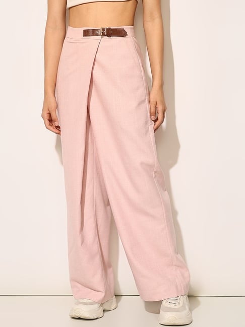 Only Pink Polyester Solid Trousers-picture-36