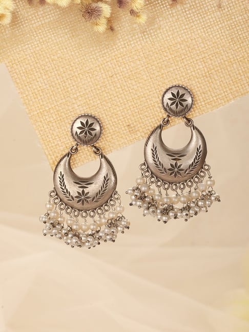 Saraf RS Jewellery Statement Oxidised Silver Lookalike Pearl Beaded Tribal Chand Bali Earring-picture-19