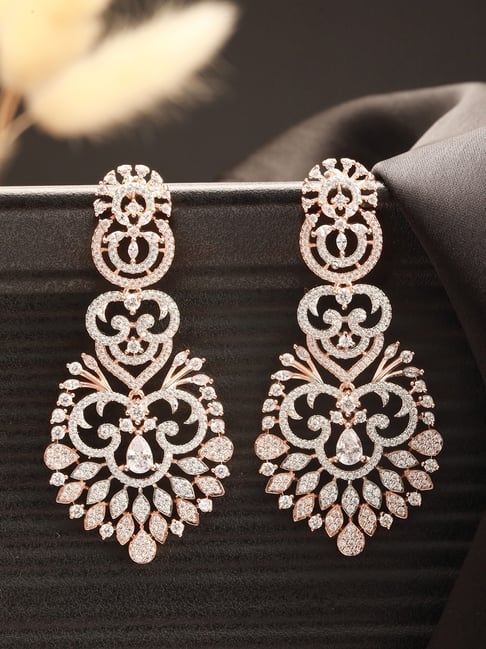 Saraf RS Jewellery Rose Gold Statement Cubic Zircon Designer Floral Dangler Earring-picture-47