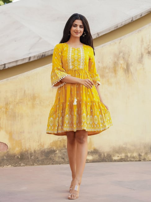Frock Design Buy Short Dresses Online Juniper Mustard Viscose