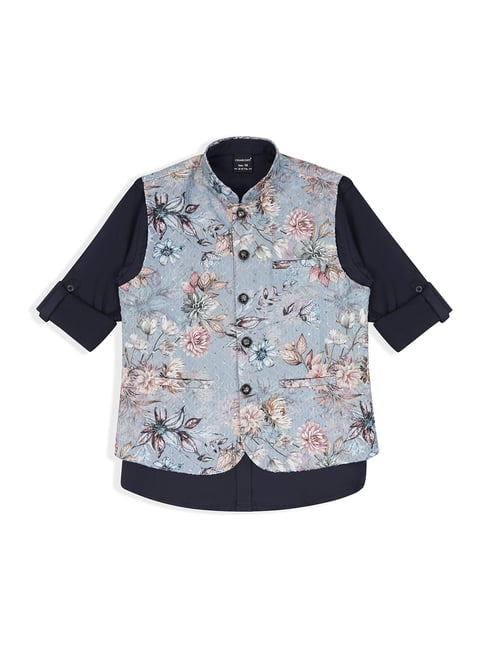 Charchit Blue Cotton Blend Comfort Floral Boys Jacket-picture-14