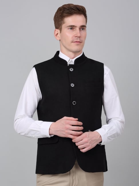 Cantabil Black Cotton Polyblend Regular Fit Self Waistcoat-picture-27