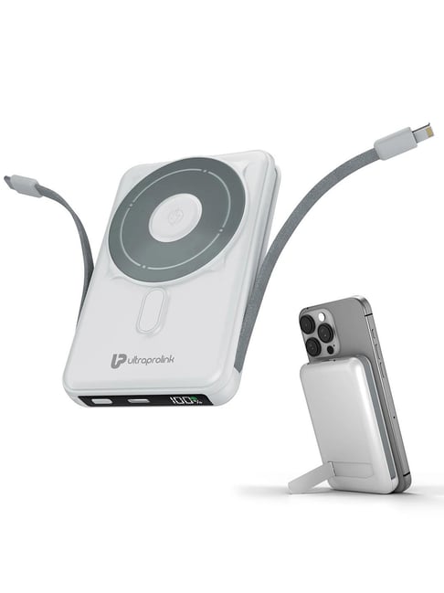 Ultraprolink 10000mAh 3 in 1 Wireless Magnetic Mag-Safe Power Bank| Dual Cables Type C & Lightning