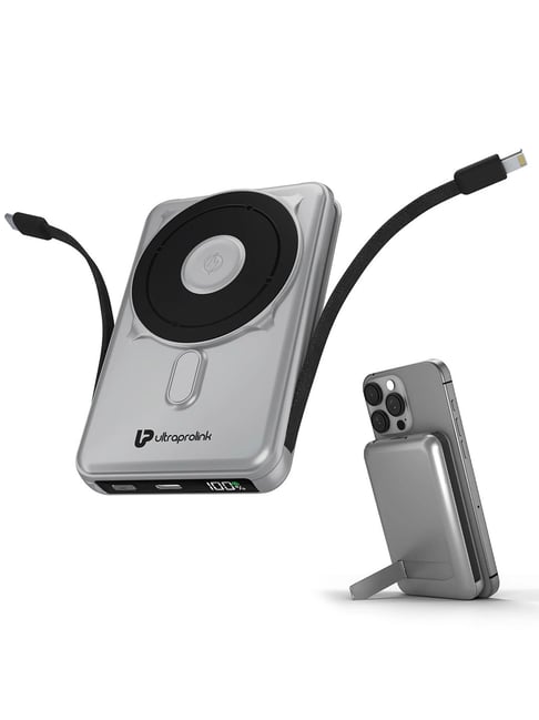 Ultraprolink 10000mAh 3 in 1 Wireless Magnetic Power Bank| Dual Cables Type C & Lightning Grey