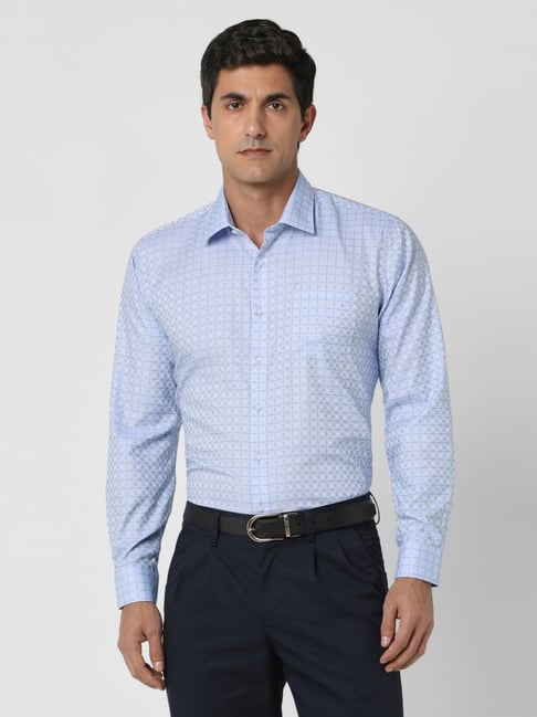 Van Heusen Blue Cotton Slim Fit Checks Shirt-picture-27