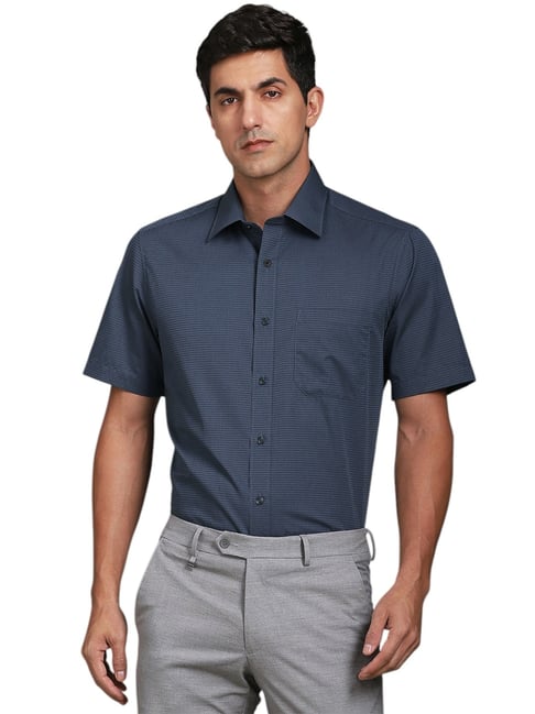 Louis Philippe Blue Cotton Regular Fit Texture Shirt-picture-43