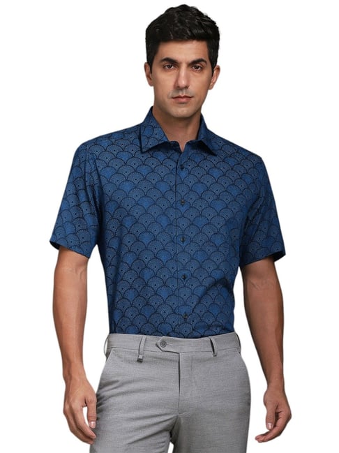 Louis Philippe Blue Cotton Regular Fit Printed Shirt-picture-18