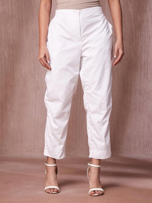 Fabindia White Cotton Slim Fit Casual Pants-picture-38