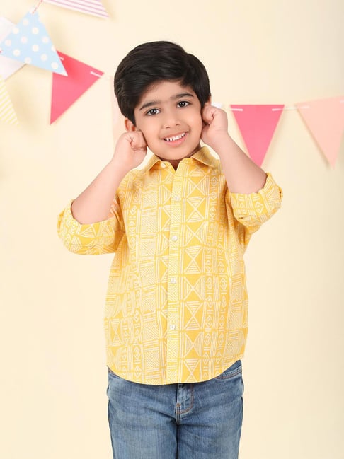 Fabindia Boys Yellow Cotton Printed Shirt-picture-42