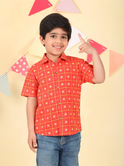 Fabindia Boys Red Cotton Linen Floral Shirt-image-19