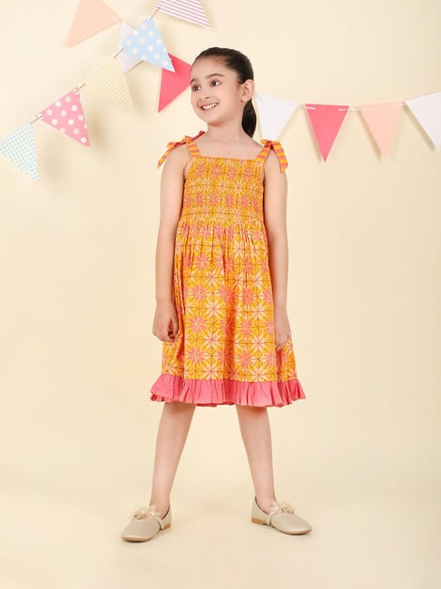 Fabindia Girls Yellow Cotton Printed Dress-picture-38