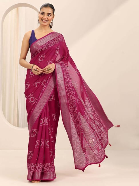 Libas Pink Bandhani Print Saree with Unstitched Blouse-picture-10