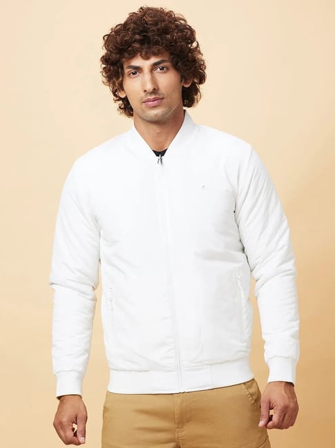 Being Human White Slim Fit Bomber Jacket