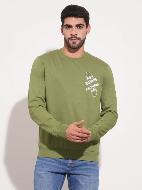 Being Human Green Regular Fit Logo Printed Sweatshirt