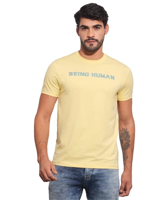 Being Human Yellow Regular Fit Logo Printed T-Shirt-picture-17