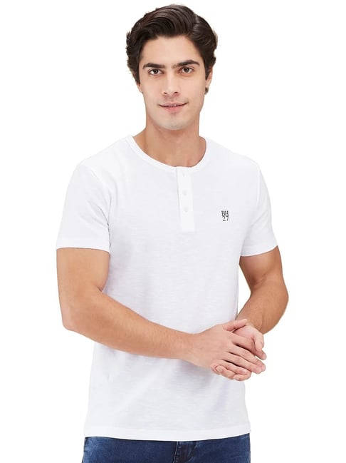 Being Human White Cotton Regular Fit Henley T-Shirt-picture-14
