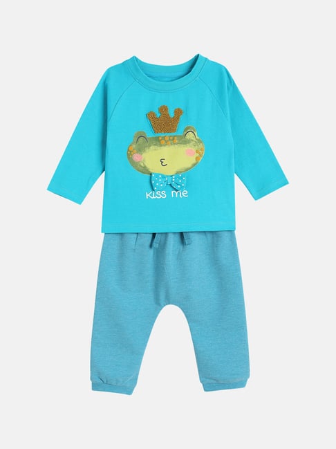 MINIKLUB Boys Blue Knit Long Sleeve Frog Print T