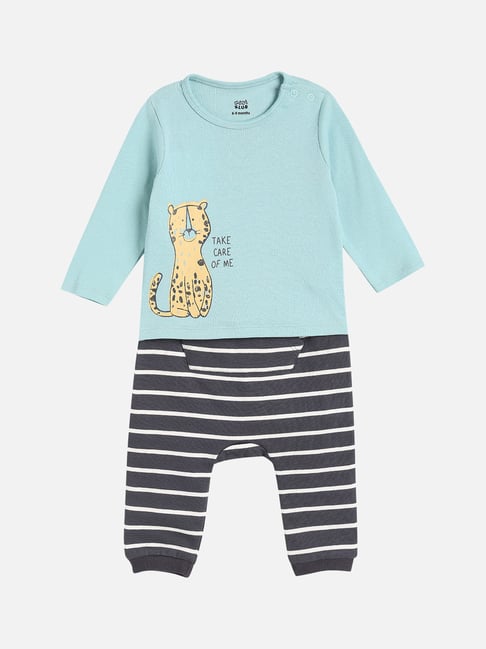 MINIKLUB Boys Black, Blue & White Knit Long Sleeve Tiger Print T