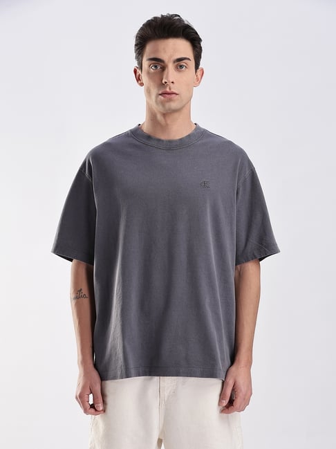 CALVIN KLEIN JEANS Grey Relaxed Fit Solid T-Shirt