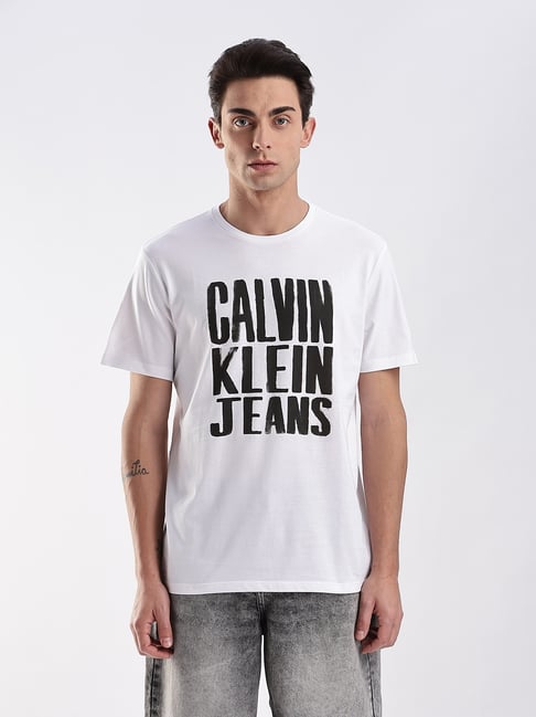 CALVIN KLEIN JEANS White Regular Fit Logo T-Shirt