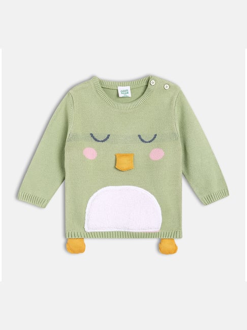 MINIKLUB Girls Green Knit Full Sleeve Applique Sweater