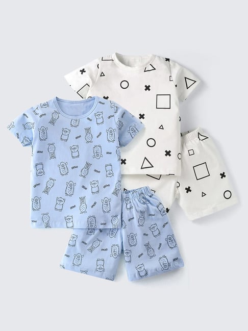 Nite Flite Boys Multicolor Cotton Printed Night Suits - Pack of 2