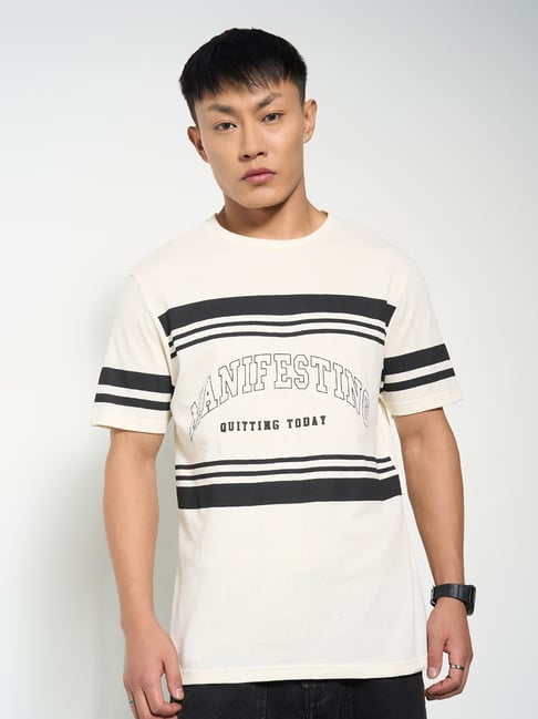 People By Pantaloons White Cotton Slim Fit Striped T-Shirt-picture-23