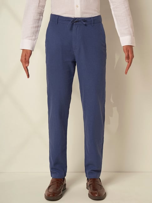 SELECTED HOMME Blue Organic Cotton Slim Fit Solid Trousers-picture-16