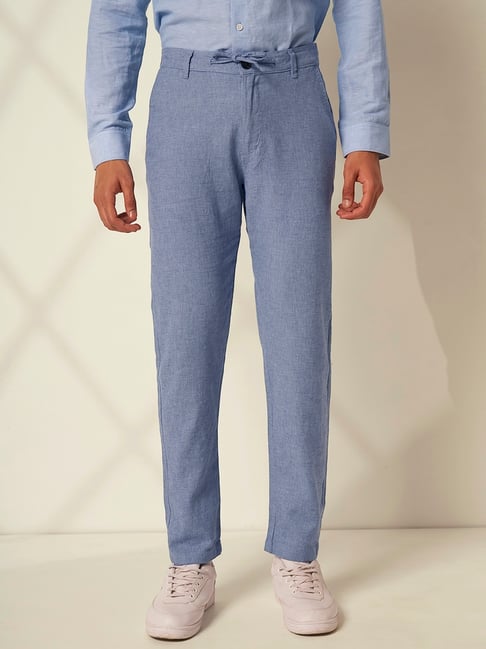 SELECTED HOMME Blue Organic Cotton Slim Fit Solid Trousers-picture-39