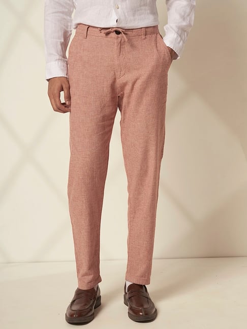 SELECTED HOMME Red Organic Cotton Slim Fit Solid Trousers