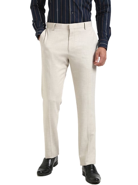 TOMMY HILFIGER Off White Wool Regular Fit Solid Trousers-picture-17