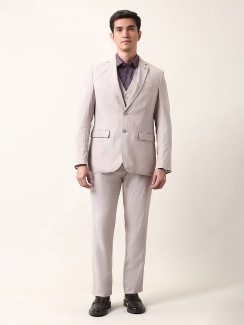 Arrow Purple Regular Fit Self Pattern Three Piece Suit