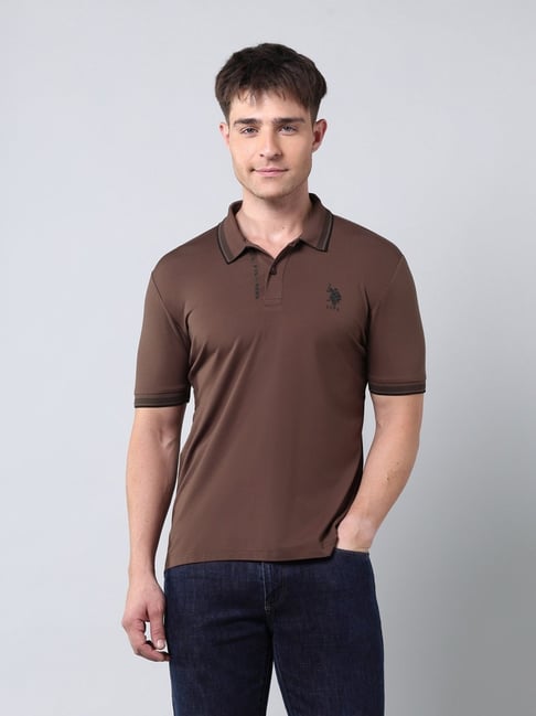 Polo Denim Brown Cotton Slim Fit Polo T-Shirt