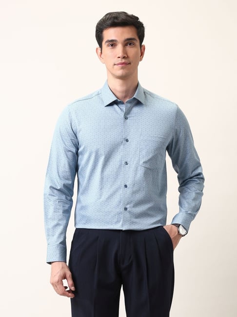 Arrow Blue Cotton Regular Fit Printed Shirt-picture-27