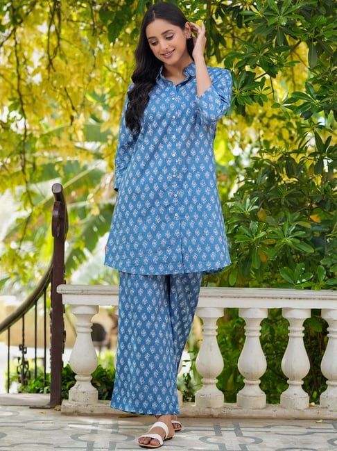 SAY Blue Printed Pyjamas Set-picture-30