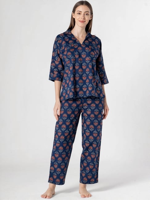 SAY Blue Printed Pyjamas Set-picture-38