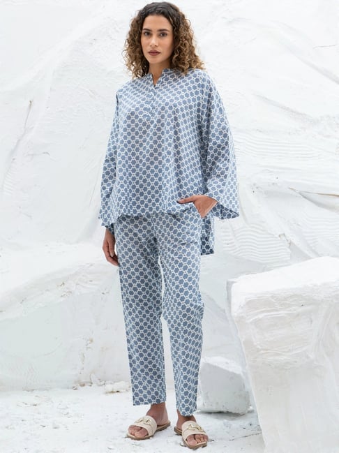 SAY Blue Printed Pyjamas Set
