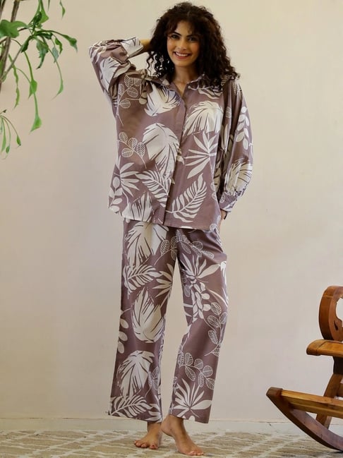 SAY Brown Printed Pyjamas Set-picture-40