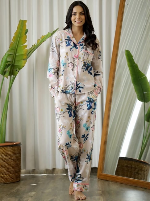 SAY Beige Printed Pyjamas Set-picture-33
