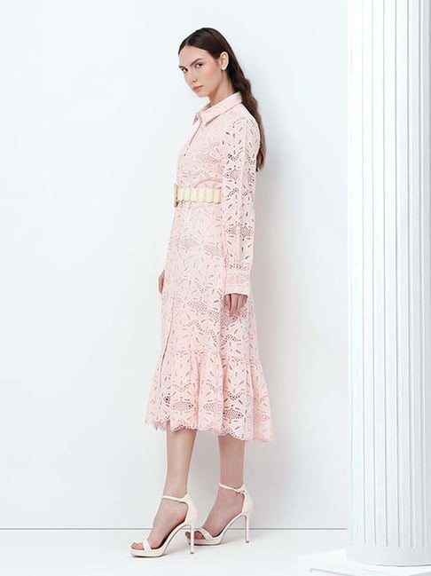 vero moda pink lace dress MARQUEE Pink Floral Lace Fit & Flare Dress