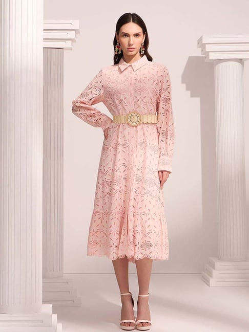 vero moda pink lace dress Vero Moda Pink Dogwood Lace Pattern Casual Dress