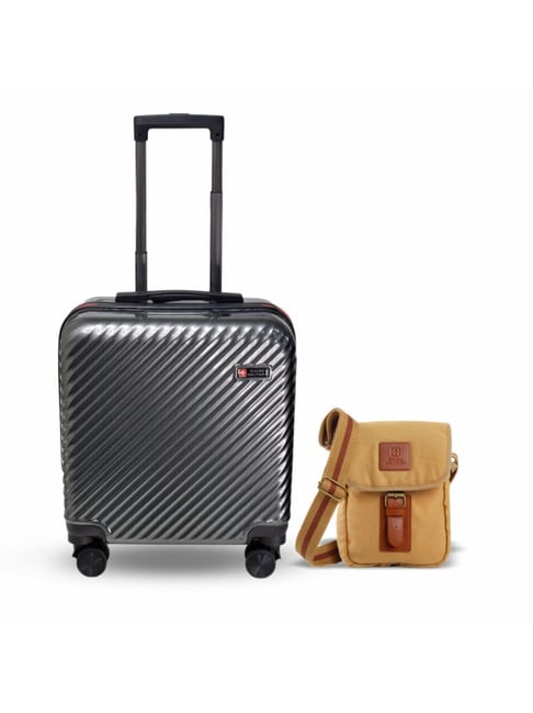 Swiss Military Small Multi Striped Combo of 2 hard Cabin Luggage Trolley With Cross Body Bag-image-3