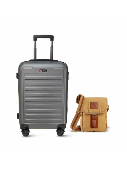 Swiss Military Small Multi Striped Combo of 2 hard Cabin Luggage Trolley With Cross Body Bag-image-30