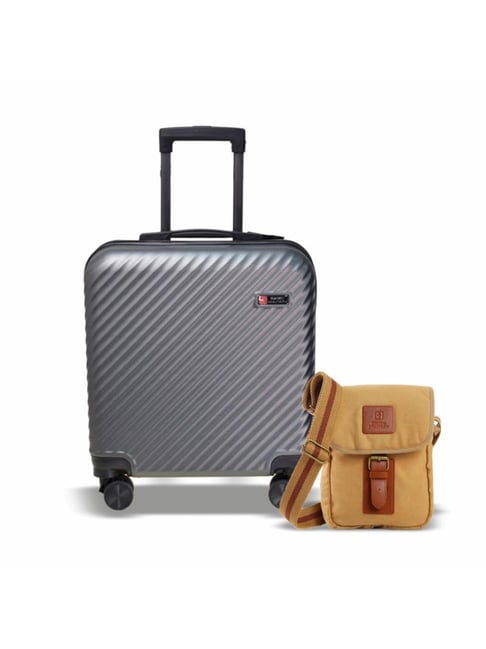 Swiss Military Small Multi Striped Combo of 2 hard Cabin Luggage Trolley With Cross Body Bag-image-31
