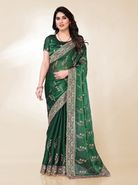 FABMORA Green Embroidered Sarees with Unstitched Blouse-picture-22