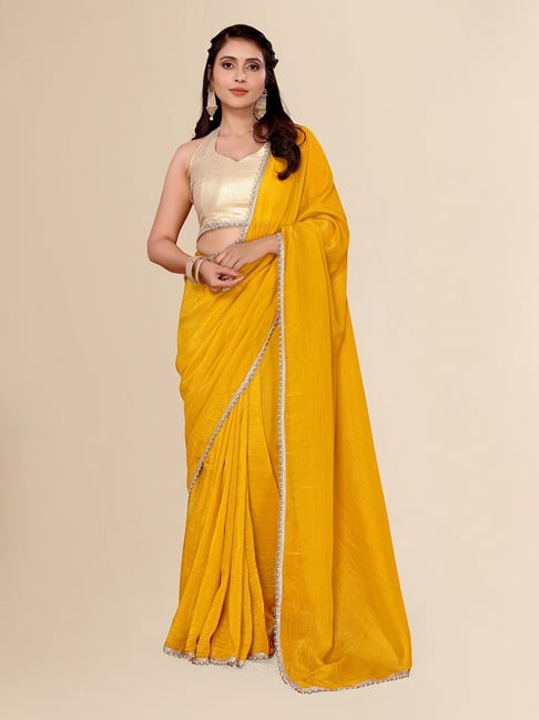 FABMORA Yellow Embellished Sarees with Unstitched Blouse-picture-25