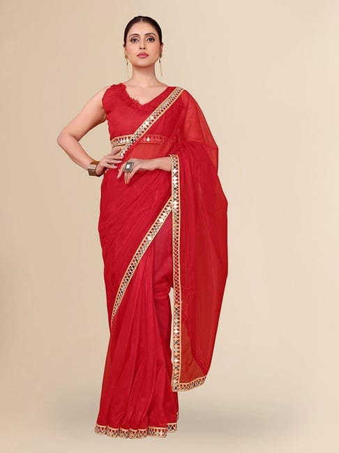 FABMORA Red Embellished Sarees with Unstitched Blouse-picture-10