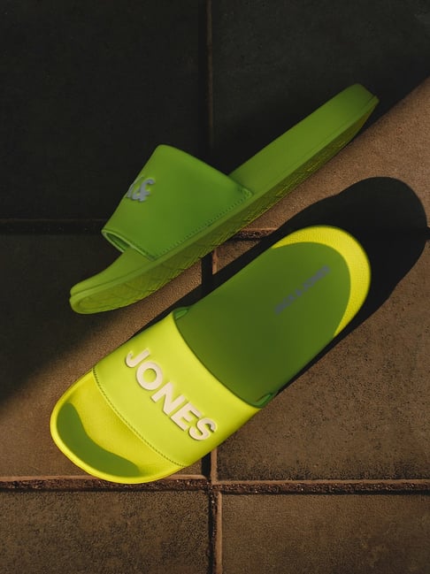 Jack & Jones Men's Bright Green Logo Print Pool Sliders-picture-15