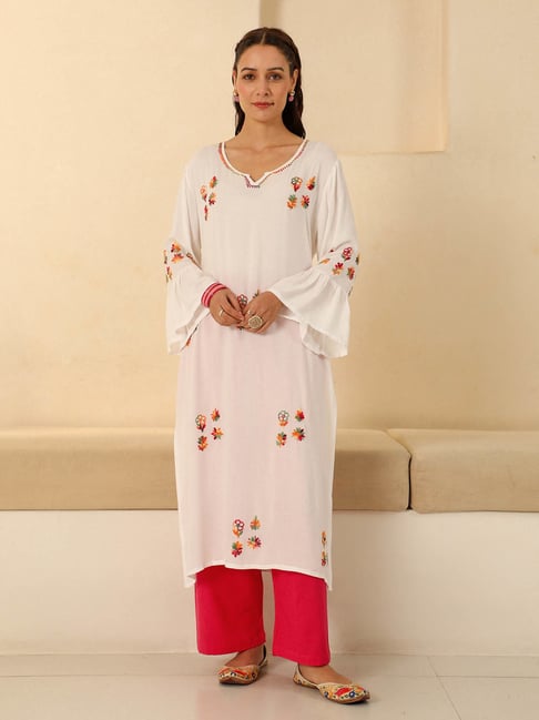 House Of Chikankari White Rayon Straight Embroidered Kurta-picture-43