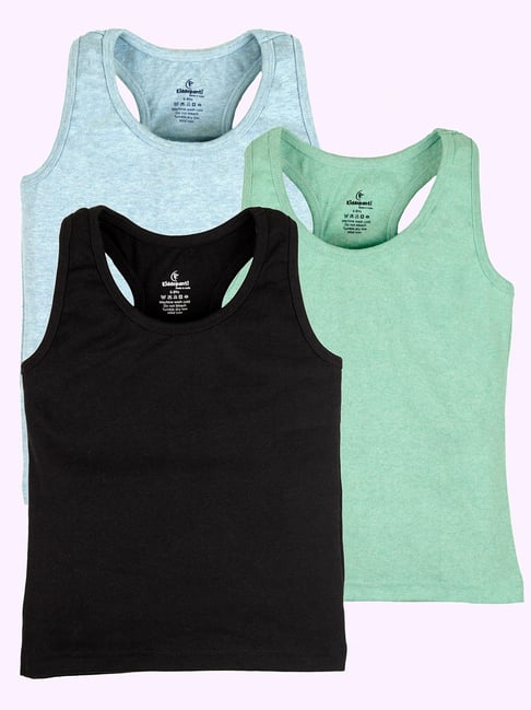 Kiddopanti Girls Multi Cotton Lycra Solid Tank Top (Pack Of 3)-picture-11